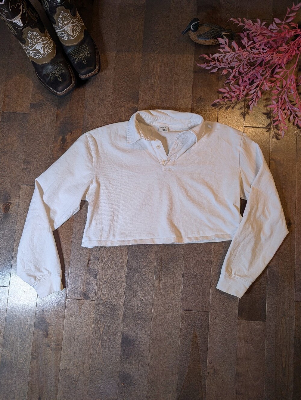 Sunday Best White Cropped Polo Shirt
